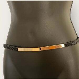 Black leather belt stretchy gold tone buckles